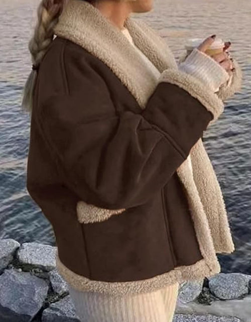 Load image into Gallery viewer, Fuzzy Collared Neck Long Sleeve Jacket
