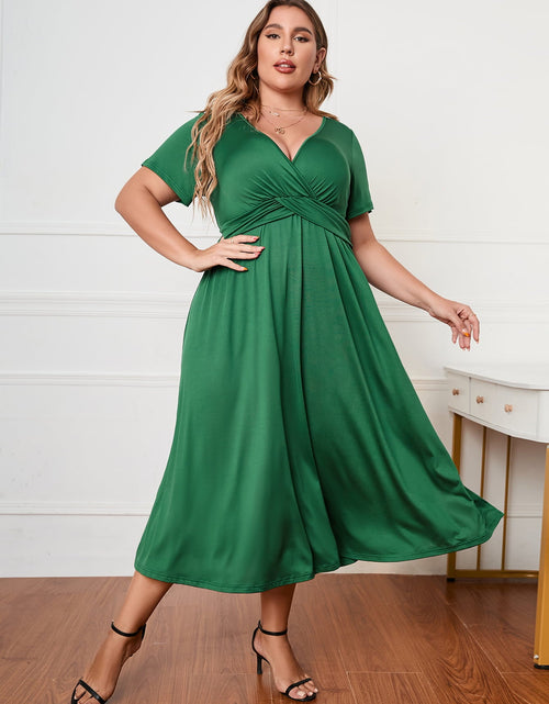 Load image into Gallery viewer, Honey Plus Size Short Sleeve Surplice Neck Midi Dress
