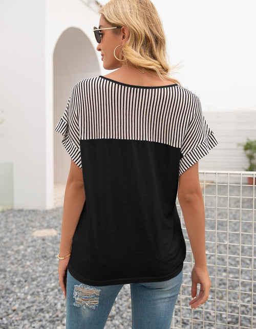 Load image into Gallery viewer, Ivy Lane Striped V-Neck Short Sleeve T-Shirt
