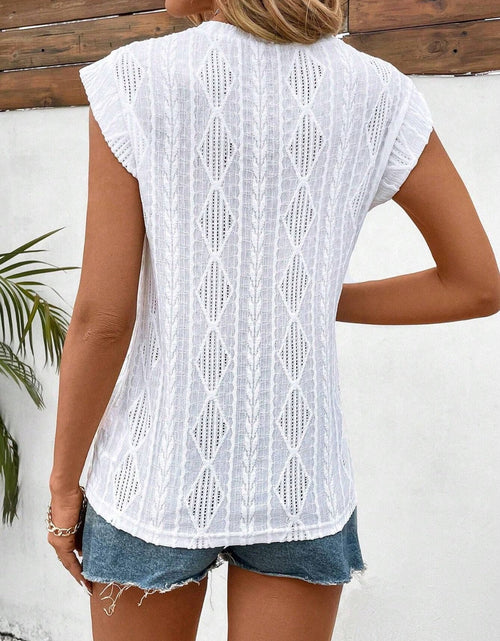 Load image into Gallery viewer, Openwork Round Neck Cap Sleeve Top
