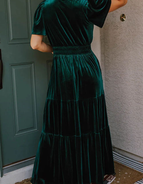 Load image into Gallery viewer, Tiered Notched Short Sleeve Dress with Pockets
