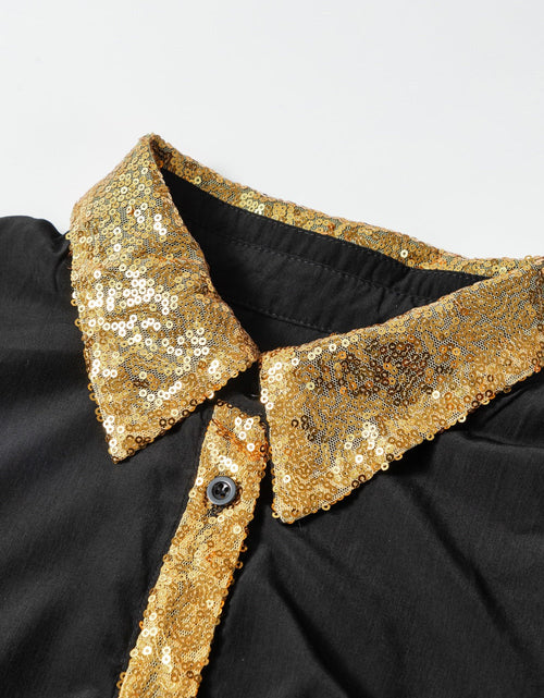 Load image into Gallery viewer, Sequin Half Button Short Sleeve Dress
