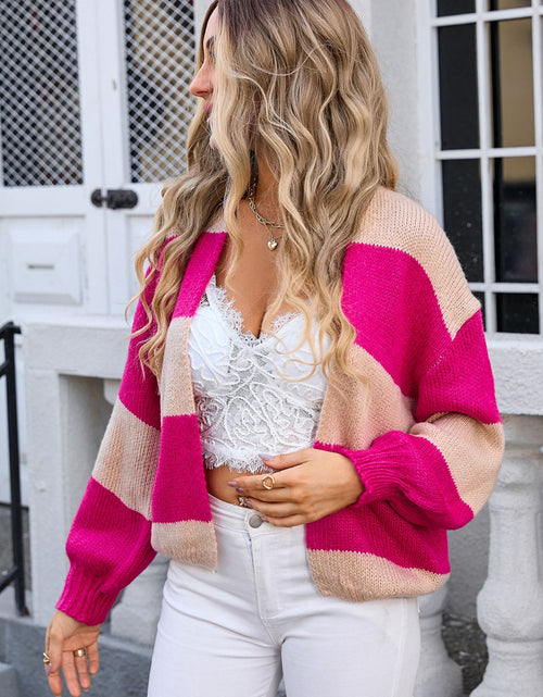 Load image into Gallery viewer, Angel Wings Striped Open Front Dropped Shoulder Cardigan
