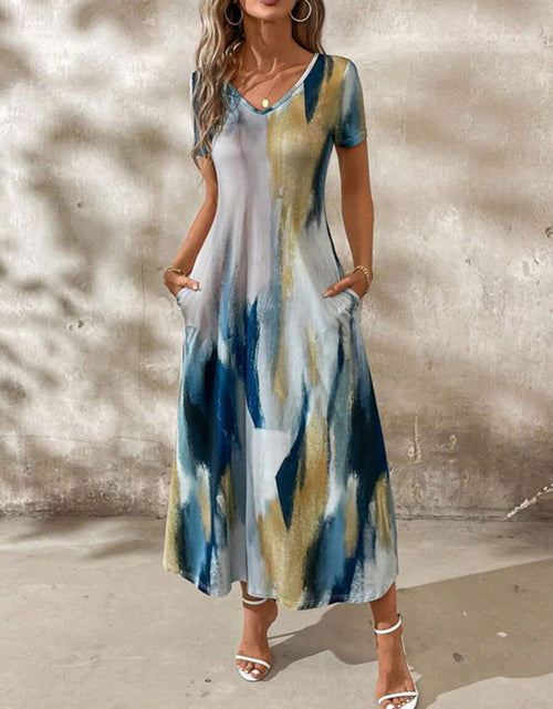 Load image into Gallery viewer, Tie-Dye V-Neck Short Sleeve Midi Tee Dress
