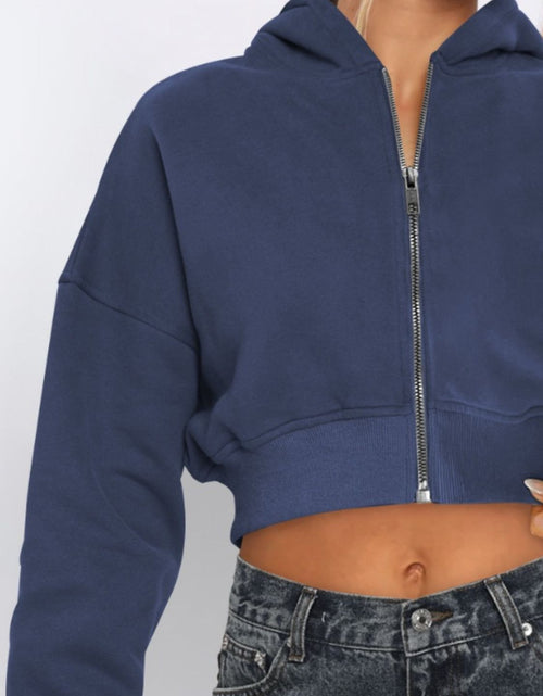 Load image into Gallery viewer, Zip Up Long Sleeve Hooded Cropped Jacket
