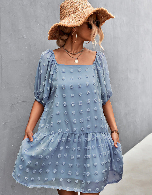 Load image into Gallery viewer, Swiss Dot Square Neck Half Balloon Sleeve Dress
