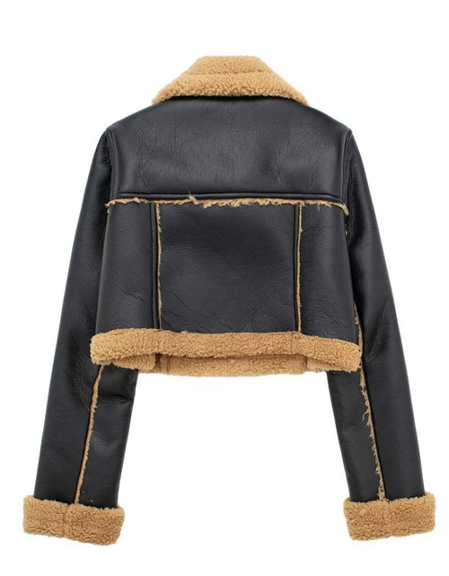 Load image into Gallery viewer, Collared Neck Long Sleeve Plush Cropped Jacket
