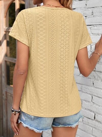 Load image into Gallery viewer, Eyelet V-Neck Short Sleeve T-Shirt

