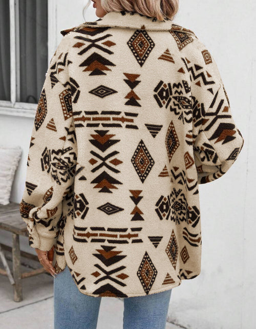 Load image into Gallery viewer, Geometric Button Up Dropped Shoulder Jacket
