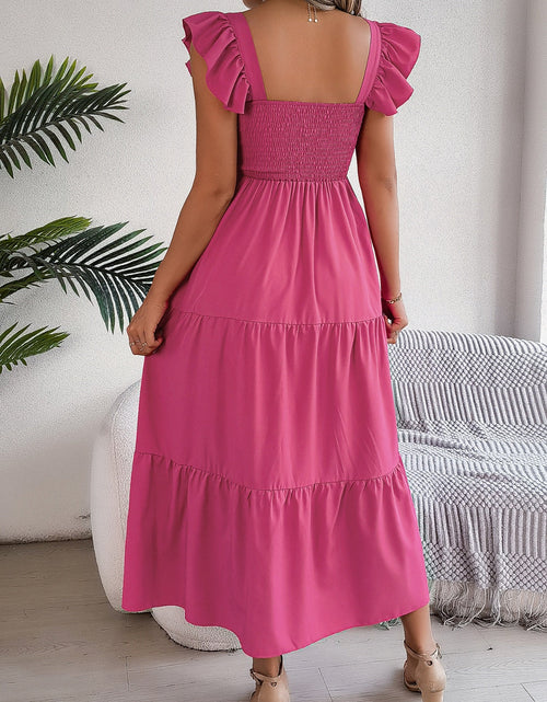 Load image into Gallery viewer, Smocked Square Neck Cap Sleeve Midi Dress
