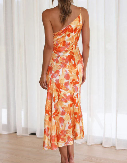 Load image into Gallery viewer, Ruched Printed Single Shoulder Midi Dress
