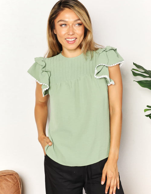 Load image into Gallery viewer, Perfee Pleated Detail Flutter Sleeve Blouse
