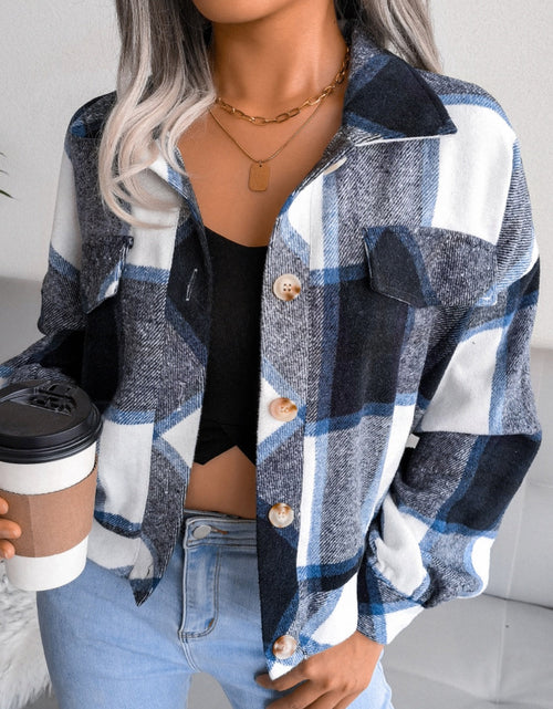 Load image into Gallery viewer, Plaid Collared Neck Long Sleeve Jacket
