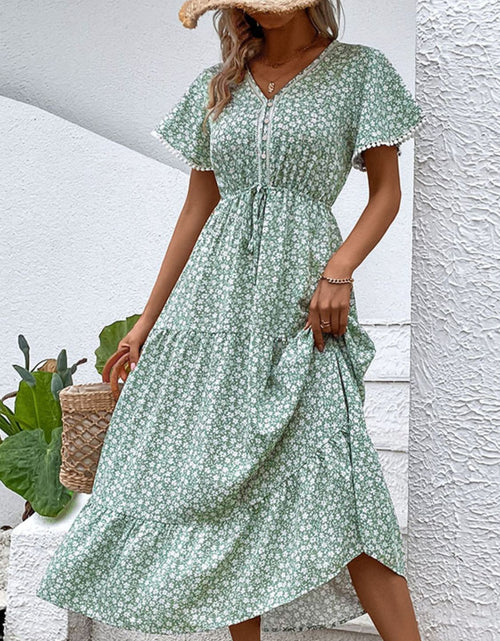 Load image into Gallery viewer, Perfee Ditsy Floral V-Neck Tiered Dress
