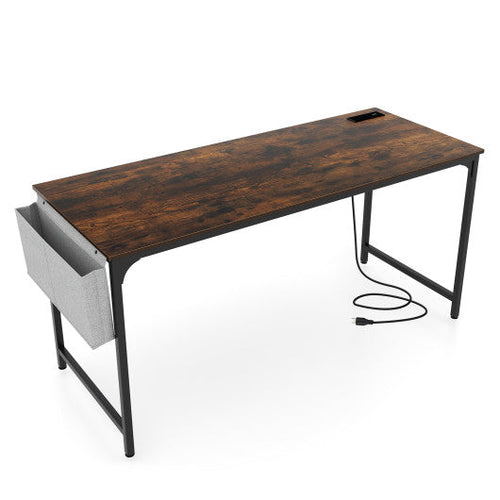 Load image into Gallery viewer, 60 Inch Computer Desk with Charging Station Storage Bag-Rustic Brown
