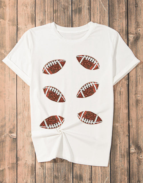 Load image into Gallery viewer, Sequin Football Round Neck Short Sleeve T-Shirt
