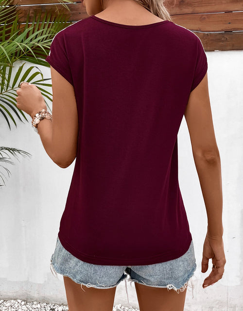 Load image into Gallery viewer, Ivy Lane Spliced Lace V-Neck Twisted Hem Tee
