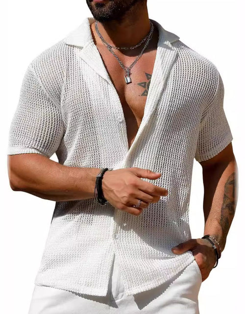 Load image into Gallery viewer, Men's Full Size Openwork Button Down Short Sleeve Shirt Plus Size
