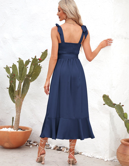 Load image into Gallery viewer, Square Neck Tie Strap Midi Dress
