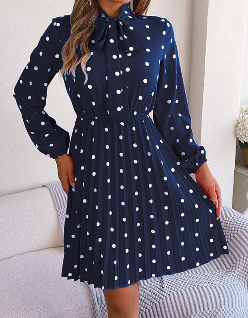 Load image into Gallery viewer, Polka Dot Tie Neck Pleated Dress
