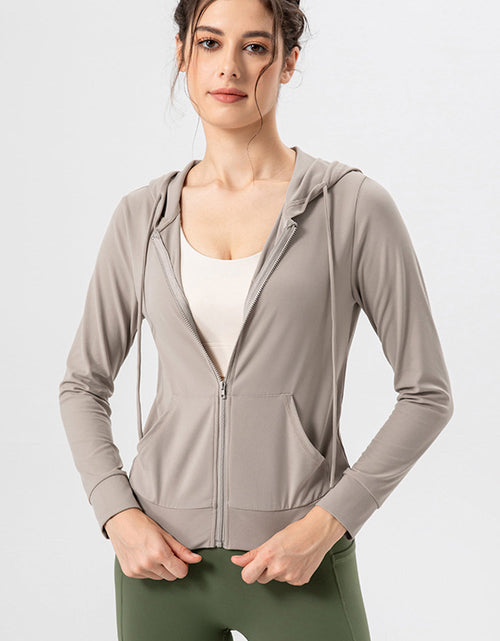 Load image into Gallery viewer, Drawstring Zip Up Hooded Active Outerwear
