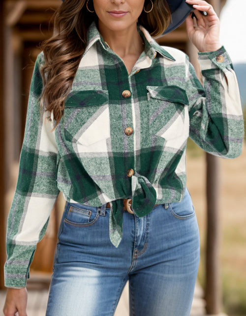 Load image into Gallery viewer, Full Size Pocketed Plaid Collared Neck Shacket
