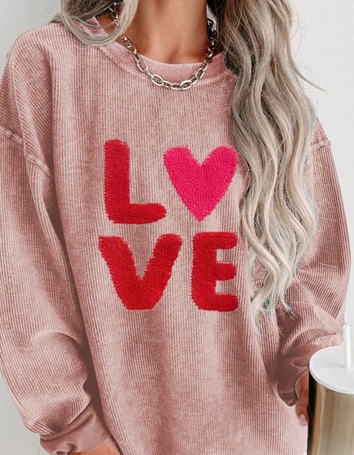 Load image into Gallery viewer, Valentine’s Day LOVE Round Neck Long Sleeve Sweatshirt

