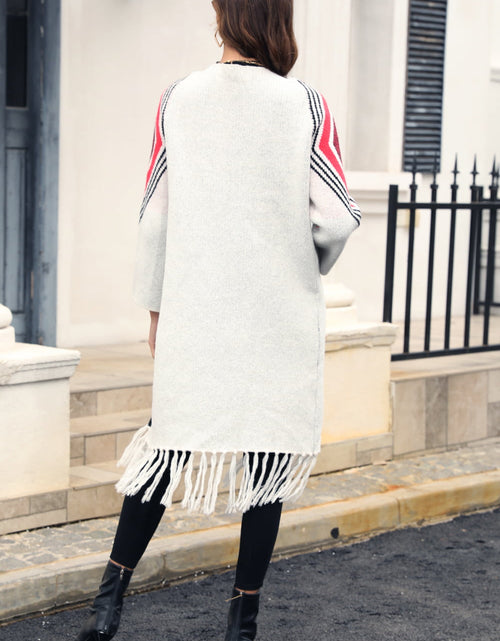 Load image into Gallery viewer, Angel Wings Geometric Fringe Hem Open Front Duster Cardigan
