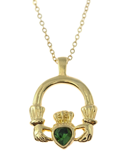 Load image into Gallery viewer, Vintage Claddagh Necklace Austrian Heart Crystal 18k Yellow Gold Electroplated Made in the USA by PVD Vintage Jewelry
