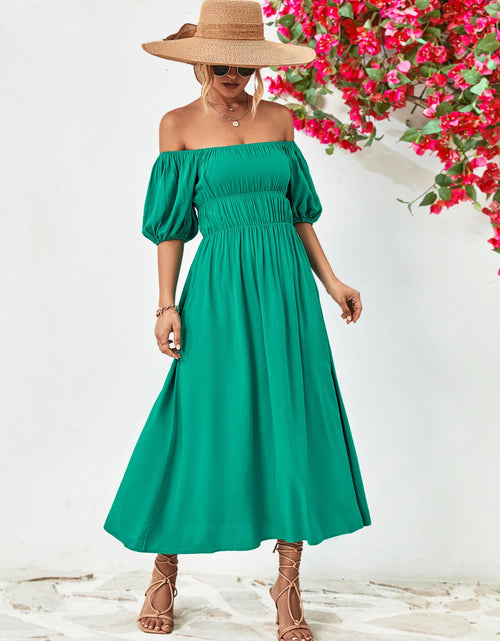 Load image into Gallery viewer, Off-Shoulder Balloon Sleeve Midi Dress
