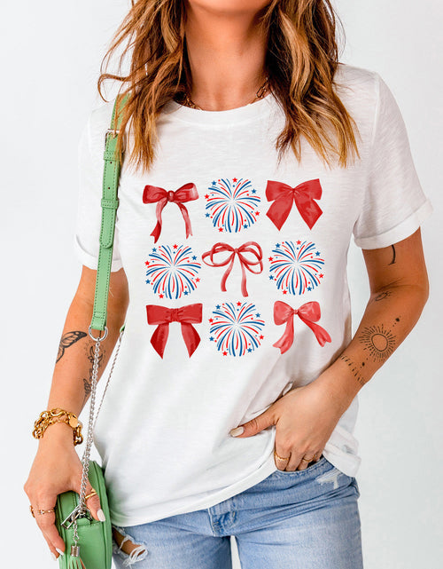 Load image into Gallery viewer, Bow Graphic Round Neck Short Sleeve T-Shirt
