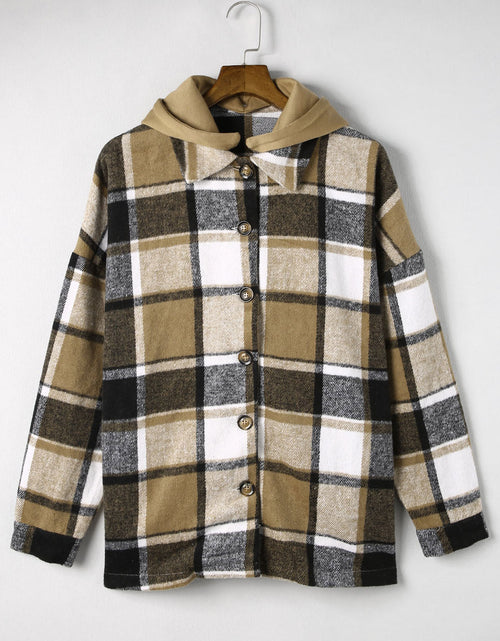 Load image into Gallery viewer, Plaid Button Up Hooded Shacket
