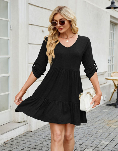 Load image into Gallery viewer, Tiered Ruched V-Neck Mini Dress
