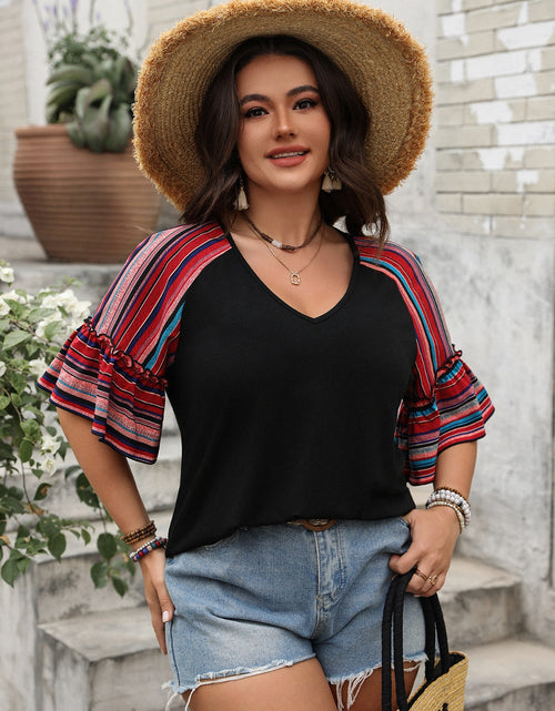 Load image into Gallery viewer, Plus Size V-Neck Flounce Sleeve Top
