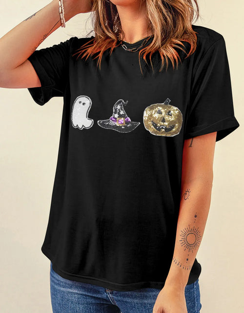 Load image into Gallery viewer, Sequin Round Neck Short Sleeve T-Shirt
