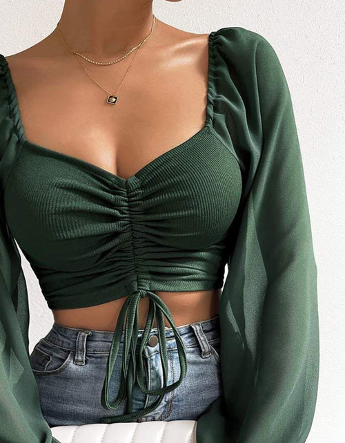 Load image into Gallery viewer, Drawstring Sweetheart Neck Cropped Top
