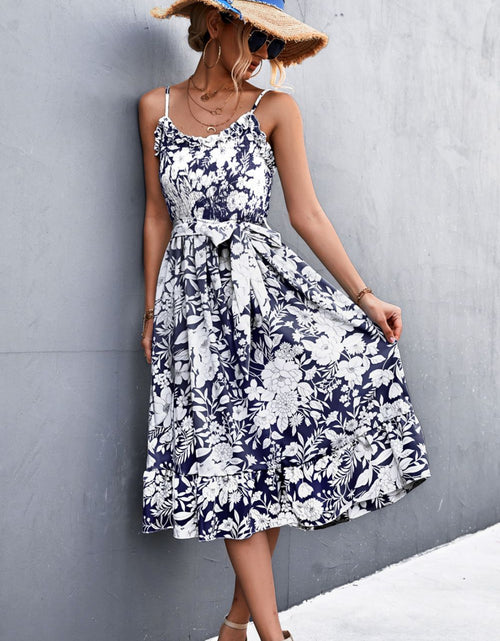 Load image into Gallery viewer, Floral Frill Trim Scoop Neck Spaghetti Strap Dress
