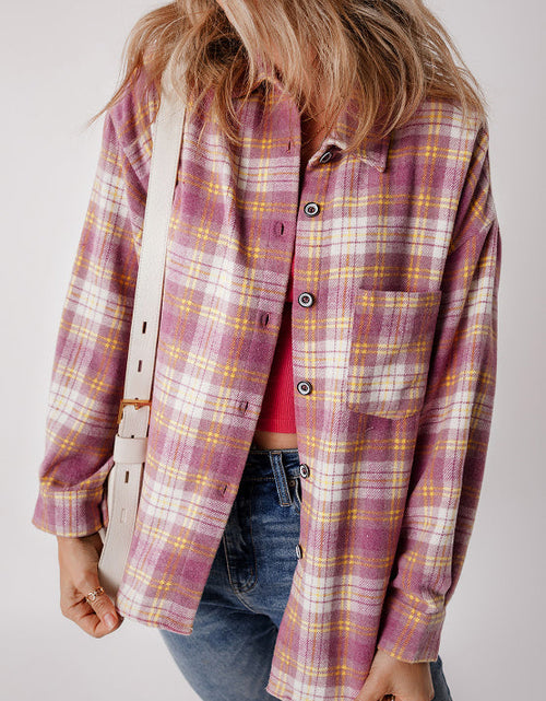 Load image into Gallery viewer, Plaid Collared Neck Button Up Shacket
