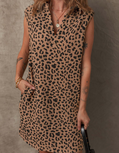 Load image into Gallery viewer, Leopard Johnny Collar Sleeveless Mini Dress
