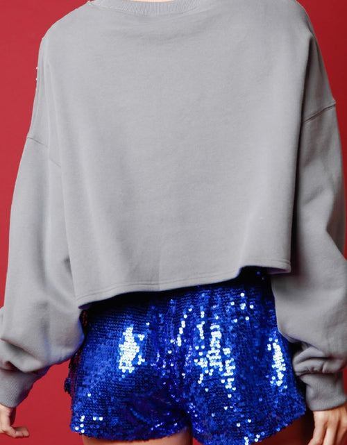 Load image into Gallery viewer, Sequin Round Neck Dropped Shoulder Sweatshirt
