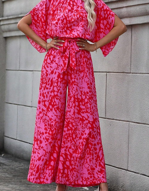 Load image into Gallery viewer, Leopard Belted Wide Leg Jumpsuit
