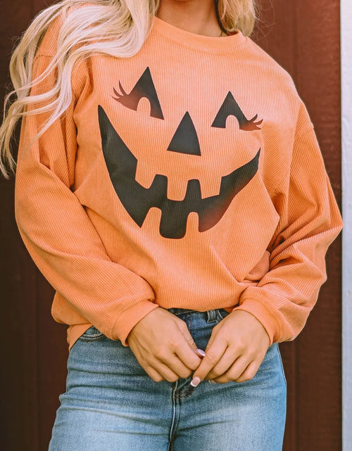 Load image into Gallery viewer, Round Neck Dropped Shoulder Jack-O'-Lantern Graphic Sweatshirt

