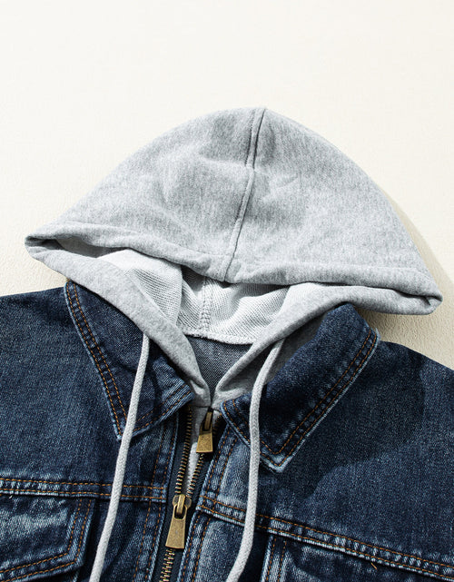 Load image into Gallery viewer, Fake Two-Piece Hooded Zip-Up Denim Jacket
