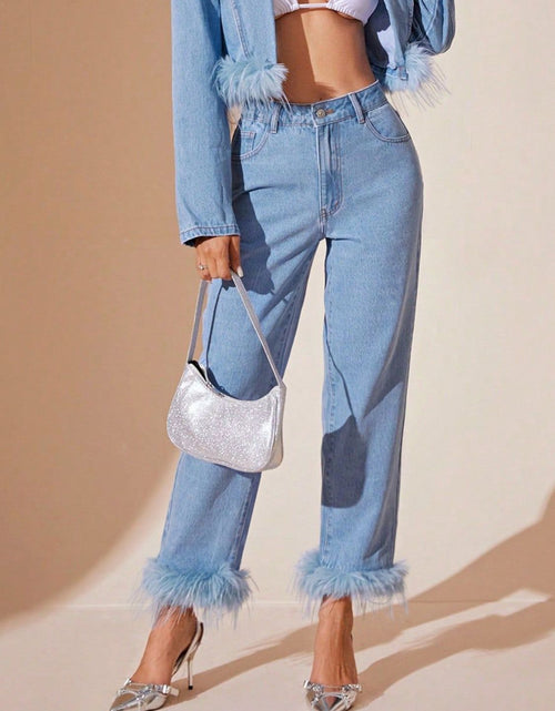 Load image into Gallery viewer, Plush Hem High Rise Straight Jeans
