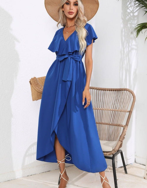 Load image into Gallery viewer, Tied Front Ruffled Short Sleeve Midi Dress
