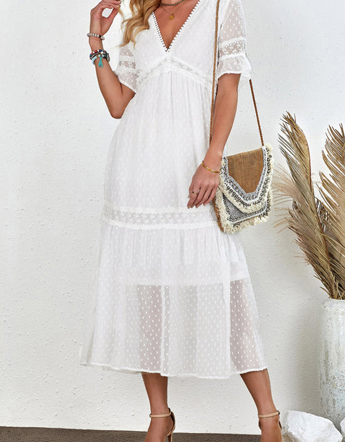 Load image into Gallery viewer, Swiss Dot V-Neck Short Sleeve Midi Dress
