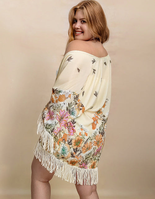 Load image into Gallery viewer, Plus Size Fringe Printed Open Front Cardigan
