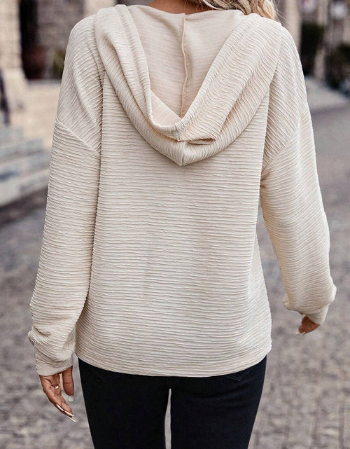 Load image into Gallery viewer, Drawstring Half Button Dropped Shoulder Hoodie
