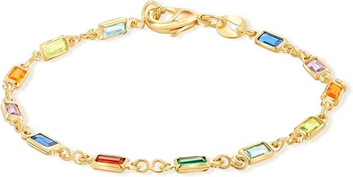 Load image into Gallery viewer, 14K Gold Multicolor Crystal Bracelet in 7.5 Inches - Made In Brazil
