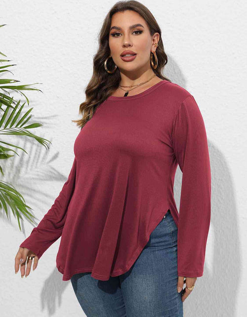 Load image into Gallery viewer, Plus Size Round Neck Long Sleeve Slit T-Shirt
